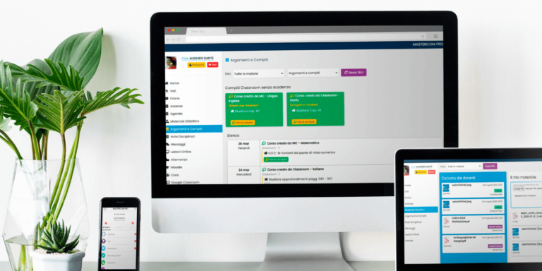Desktop, laptop e smartphone con la schermata del software Mastercom