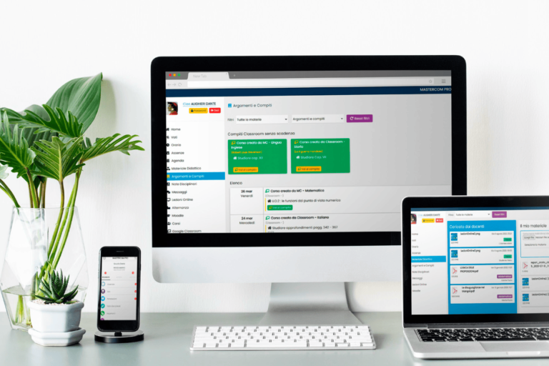 Desktop, laptop e smartphone con la schermata del software Mastercom